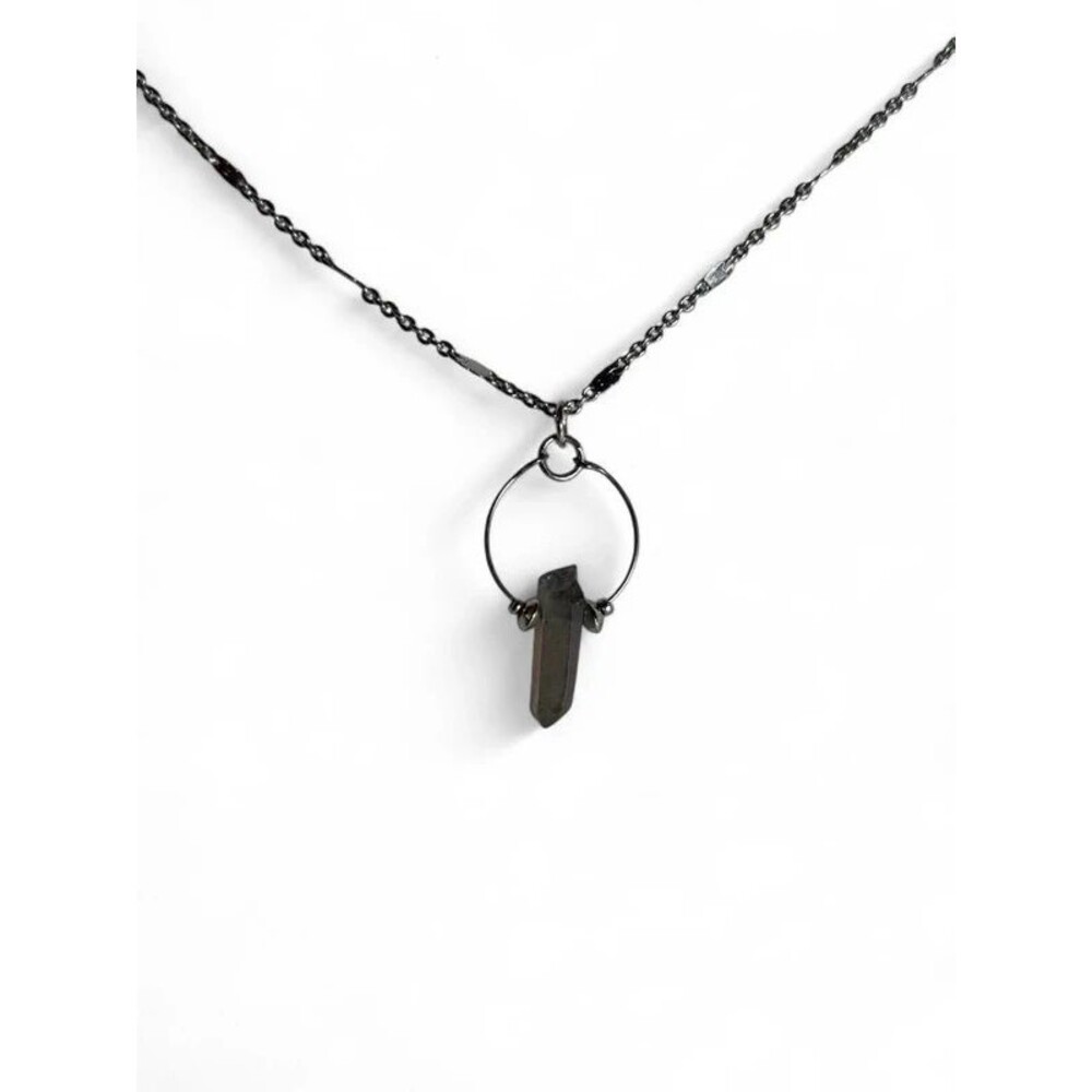 dainty raw crystal point circle pendant adjustable necklace - silver